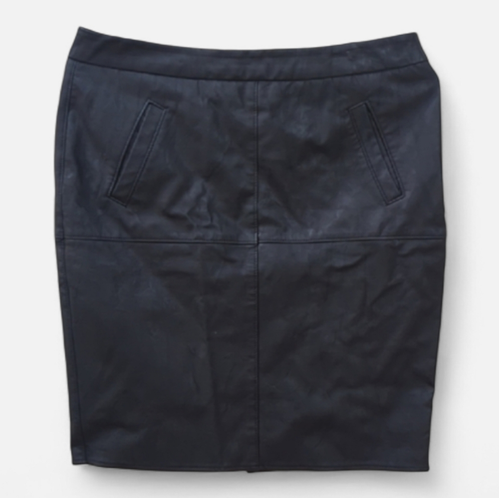 Cabi, Black Vegan / Faux Leather Distressed Pencil Skirt. Size 8